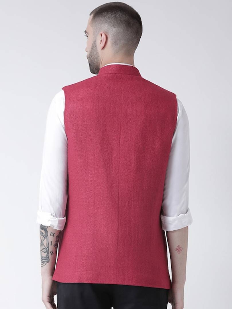 Men's Pink 
Silk Blend
 Solid
 Nehru Jackets